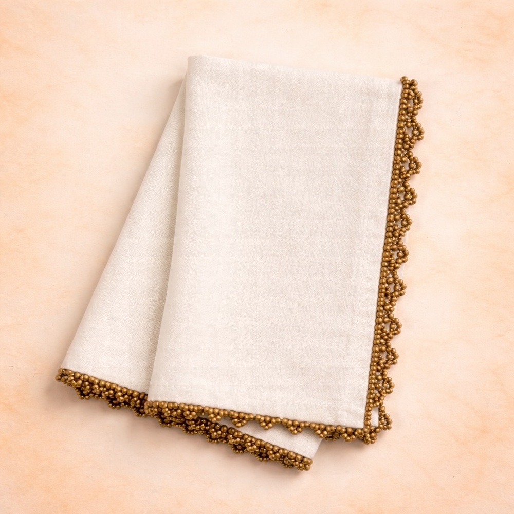 PIER 1 COTTON LINEN BEADED TABLE NAPKINS
